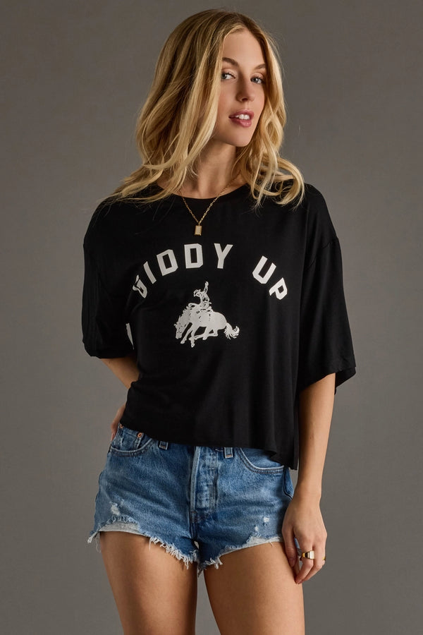 Giddy Up Cropped Tee | Black