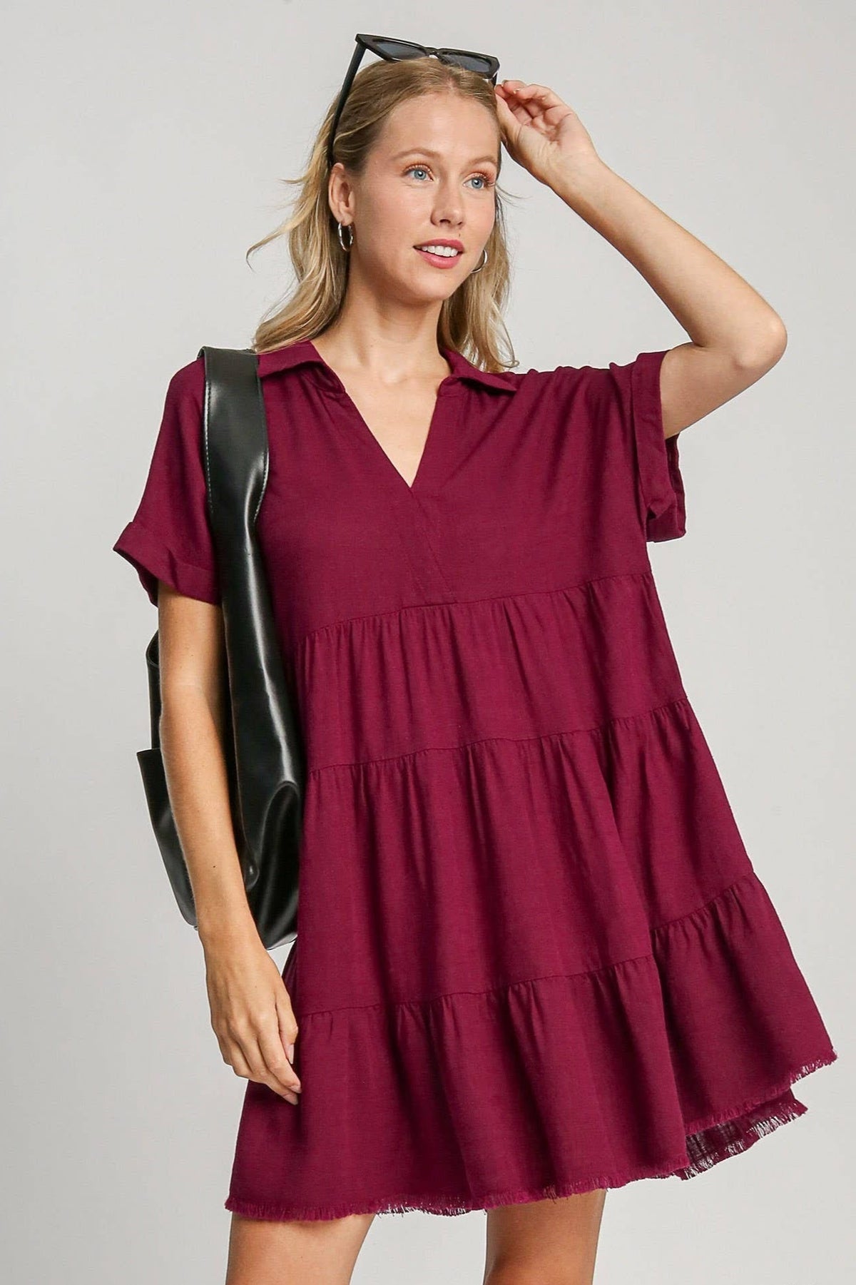 Linen Tiered Dress | Merlot