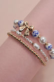 Blue Ceramic Porcelain Bow Bracelet Set | Gold