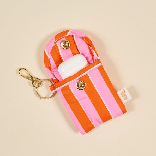 Puffy Earbud Case Keychain | Sicily Stripes Pink
