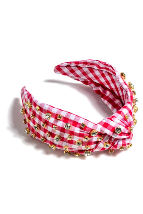 Christmas Embellished Headband | Gingham Red