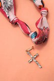 Handmade Scarf Necklace | Pink/Cross