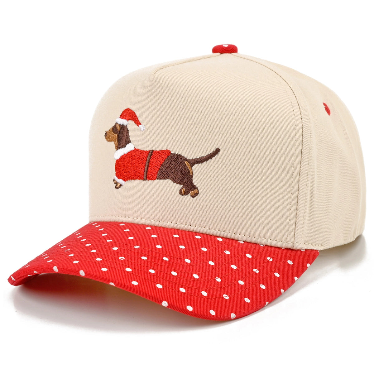 Christmas Dachshund Canvas Cap | Polka Dot Red