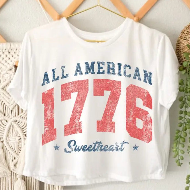 All American Sweetheart Crop Tee | White
