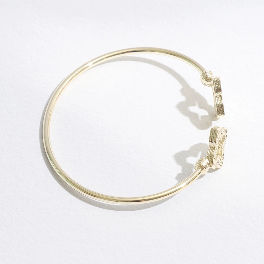 CZ Outlined Cross Edge Bangle Bracelet | Gold