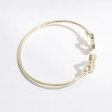 CZ Outlined Cross Edge Bangle Bracelet | Gold