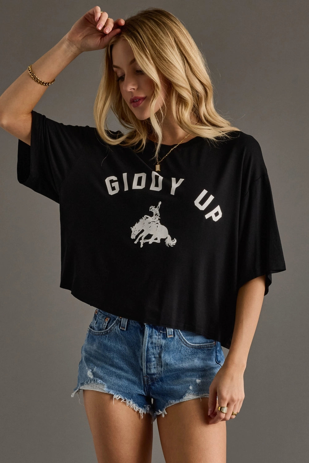 Giddy Up Cropped Tee | Black