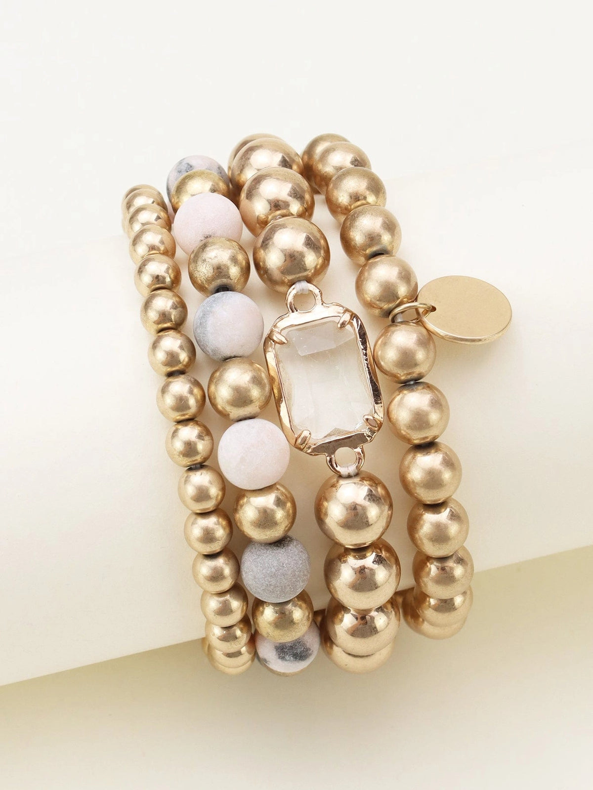 Semi Precious Beaded Bracelet Set | Grey/Blush