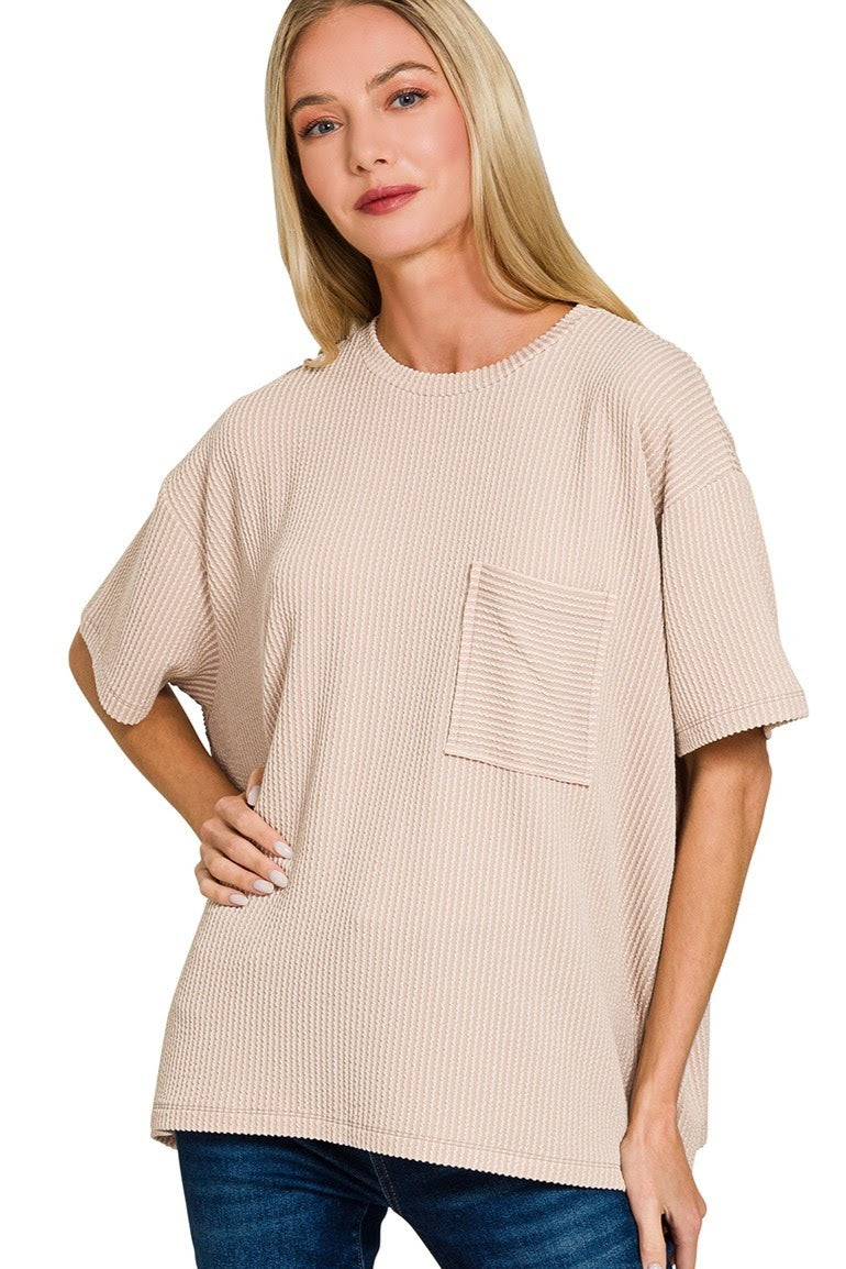 Raised Rib Pocket Top | Ash Mocha