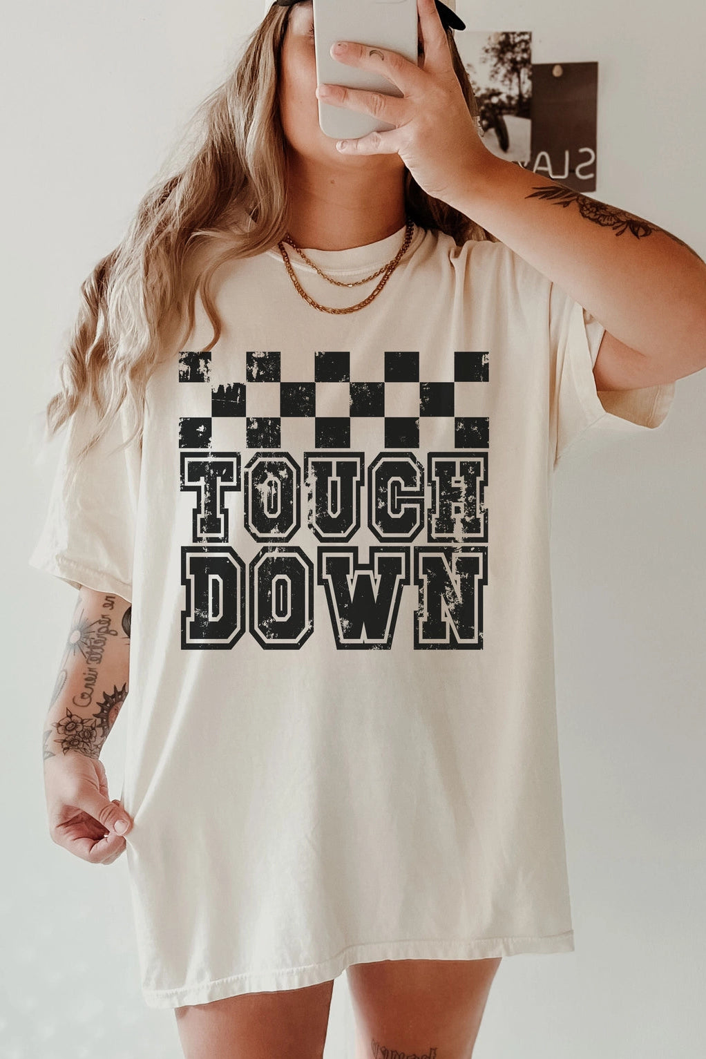 Touch Down Checkered Tee | Ivory