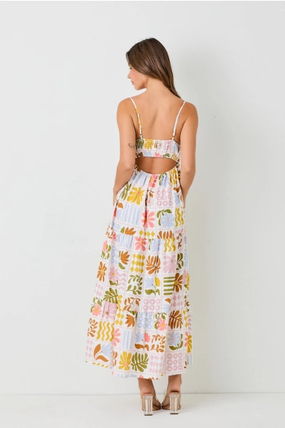 Floral Linen Open Back Maxi Dress | Multi