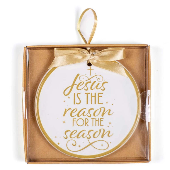 Jesus Is The Reason Ornament | White+Gold