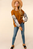 Paisley Bubble Sleeve Hacci Top | Rust