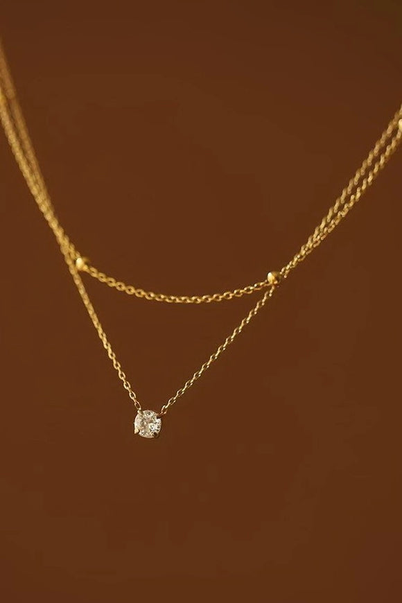 18k Dipped Layered Rhinestone Charm Necklace | Gold