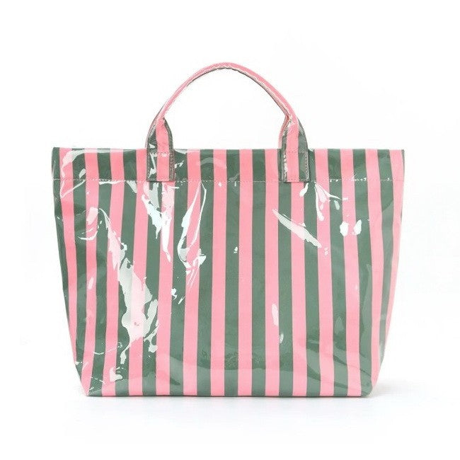 Striped Vinyl Tote Bag | Pink/Green