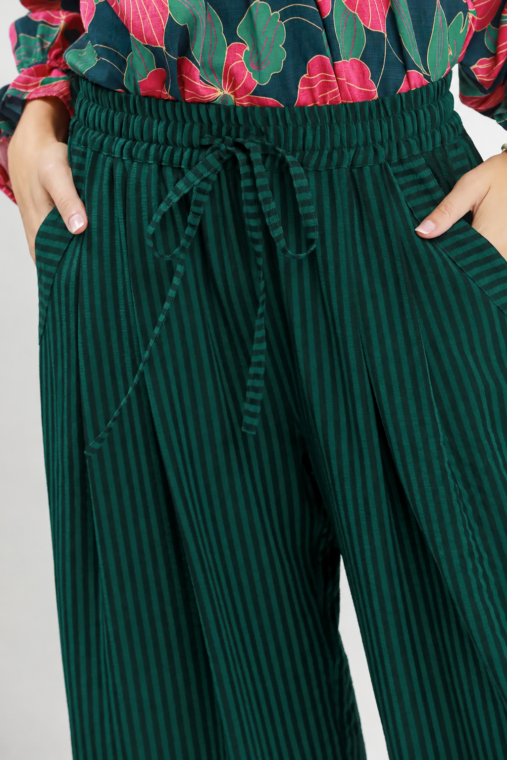 Stripe Wide Leg Pants | Teal