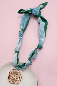 Handmade Scarf Necklace | Blue Green/Flower