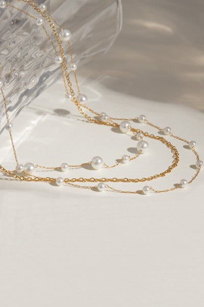 18k Stainless Steel Pearl Layered Necklace | Gold