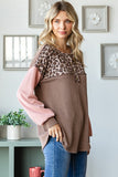 Leopard Ribbed Color Block Top | Chestnut