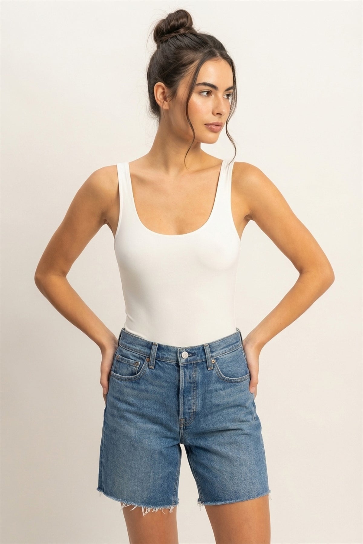 Scoop Neck Tank Bodysuit | Off White