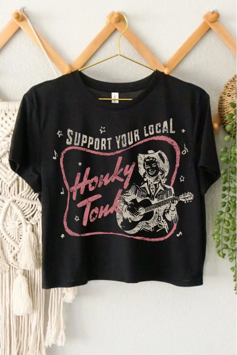 Support Your Local Honky Tonk Crop Tee | Black