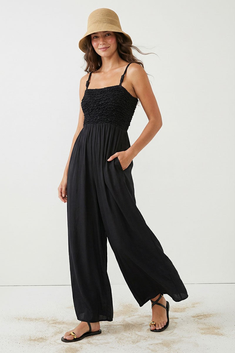Cord Detail Smocking Jumpsuit | Black