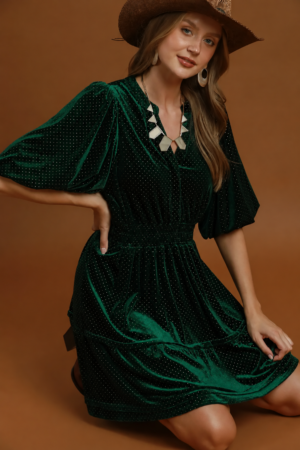 Velvet Swiss Dot Tiered Dress | Hunter Green