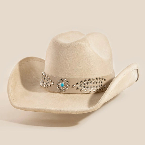 Western Turquoise Beaded Cowboy Hat | Cream