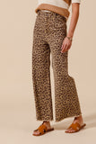 Leopard Twill Frayed Wide Leg Pants | Mid Rise
