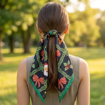 Vintage Santa Christmas Square Bandana Scarf | Black