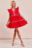 Game Day Spirit Ruffled Sleeve Dress | Red/White