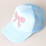 Rhinestone Bow Trucker Cap | Blue