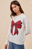 Plaid Ribbon Bow Sweater Top | Ivory