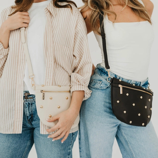 Chic Gold Studded Westlyn Bum Bag | Black