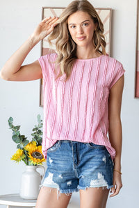 Textured Cap Sleeve Top | Pink