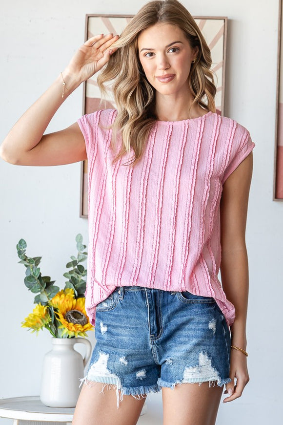 Textured Cap Sleeve Top | Pink