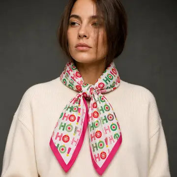 Ho Ho Ho Christmas Square Bandana Scarf | Pink