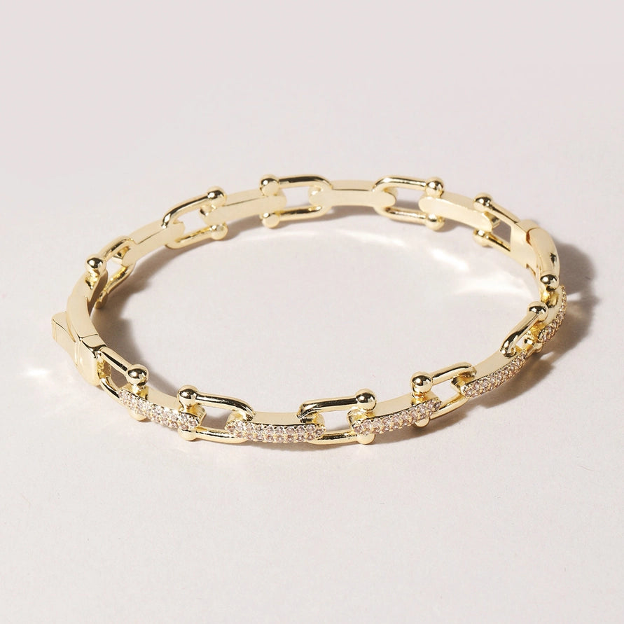 Linked Chain Style Bangle Bracelet | Gold