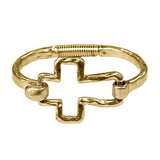 Hammered Cross Bangle Bracelet | Worn Gold
