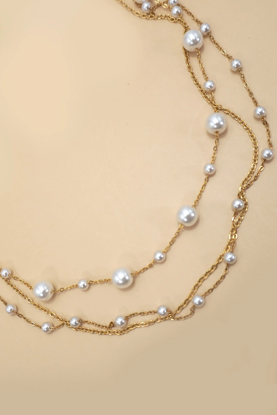 18k Stainless Steel Pearl Layered Necklace | Gold