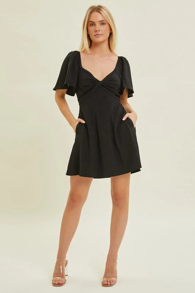 Flutter Sleeve Back Detail Romper | Black