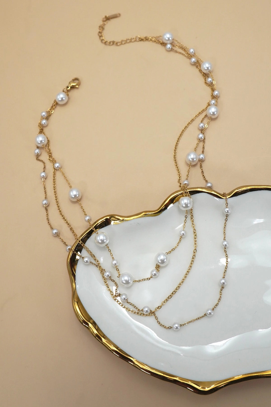 18k Stainless Steel Pearl Layered Necklace | Gold
