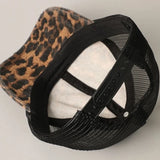 Leopard Distressed Mesh Baseball Cap | Black