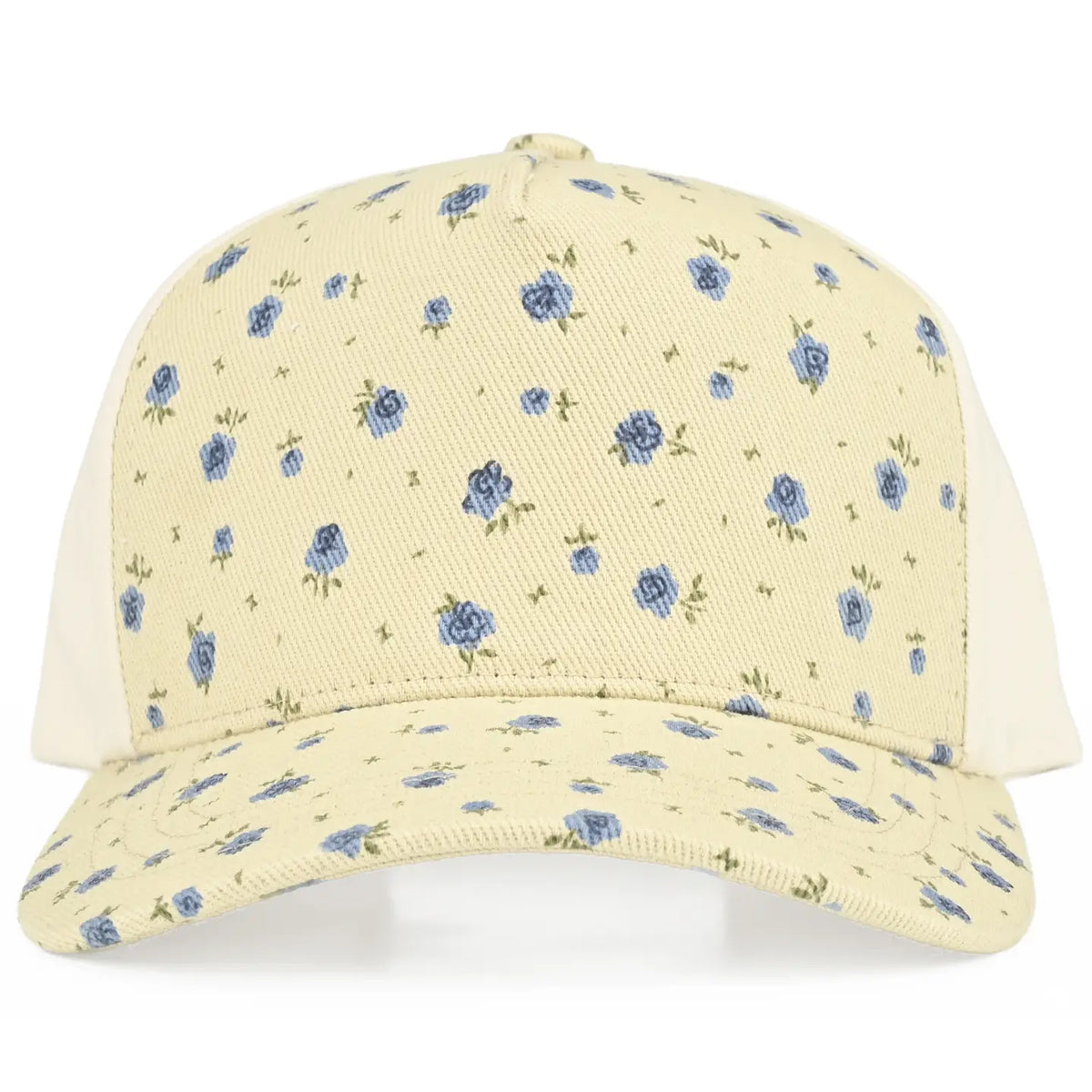Floral Two Tone Ponytail Trucker Cap | Beige/Blue