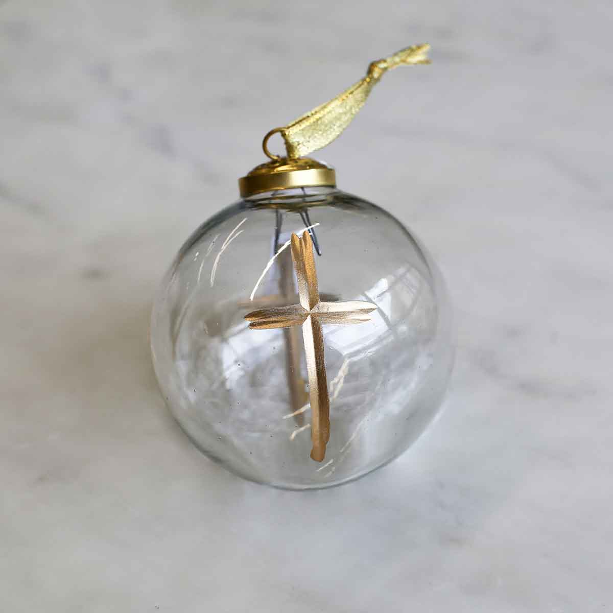 Cross Glass Ball Ornament | Clear
