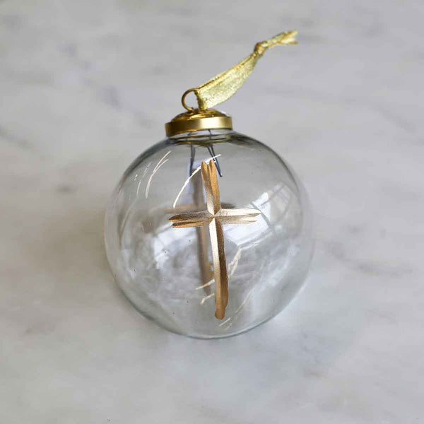 Cross Glass Ball Ornament | Clear