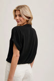 Folded Sleeve Wrap Blouse Top | Black