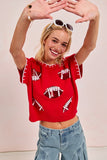 Football Sequin Game Day Stitch Sweater Top | Red