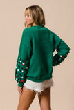 Ho Ho Ho Tinsel Sequin Sleeve Sweater | Green