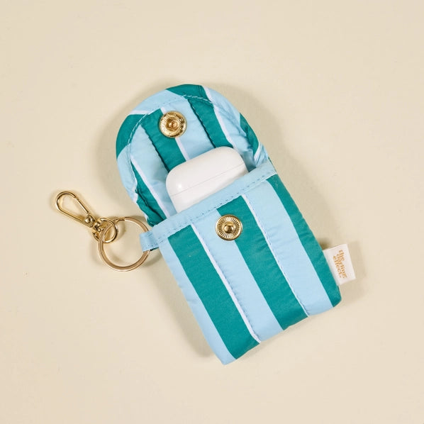 Puffy Earbud Case Keychain | Sicily Stripes Teal